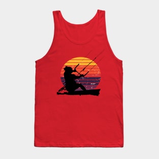 Kitesurfer Action Water Sports Artistic Silhouette Retro Sunset Tank Top